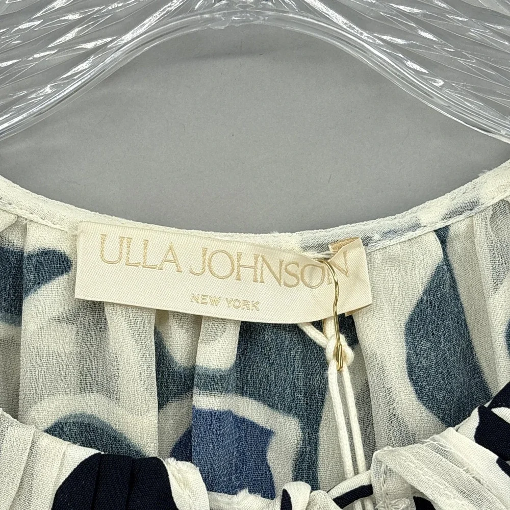 Ulla Johnson Blouse 2 Multicolor Ruffle Neck Puff Sleeve Sheer Marcella Top NEW